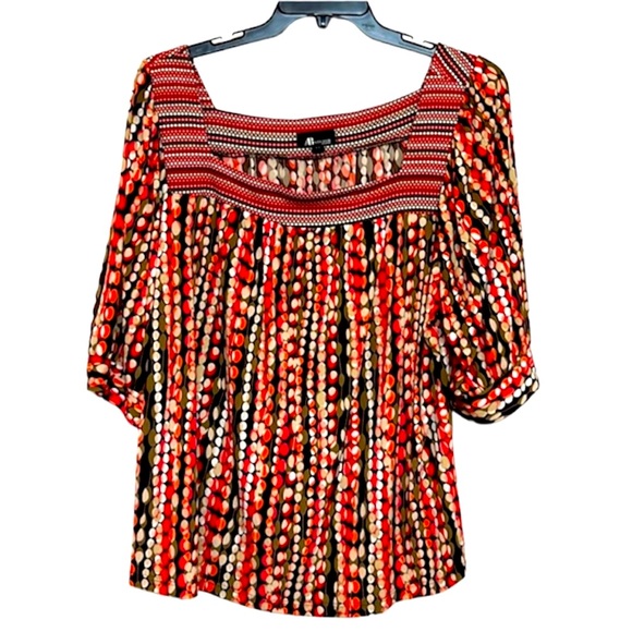 🌞 AB Studio vtg red black square neck 1/2 sleeve tunic relaxed fit women 2X - Picture 1 of 15